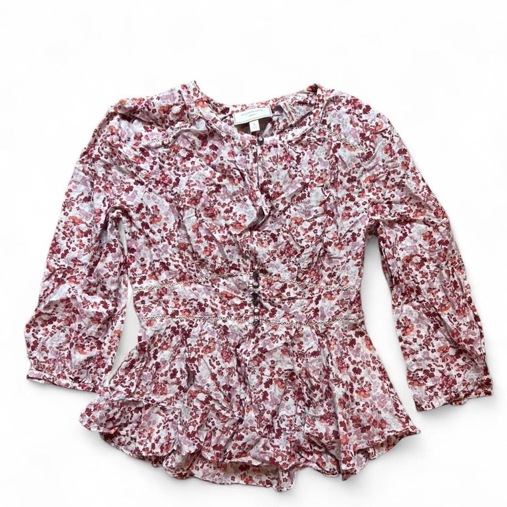 Anthropologie Moulinette Soeurs Silk and Cotton Floral Print Top - 6 (S, XS)